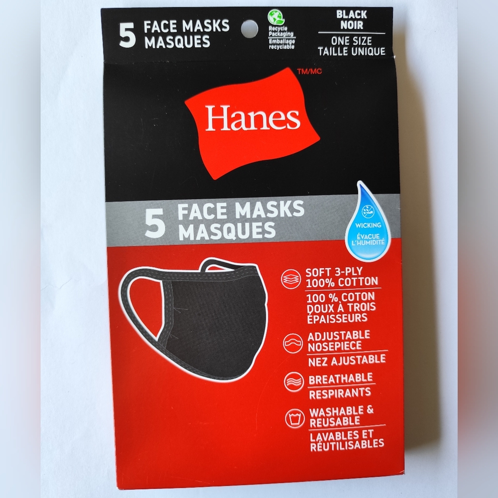 3/$20💗Hanes Black Adjustable Face Masks